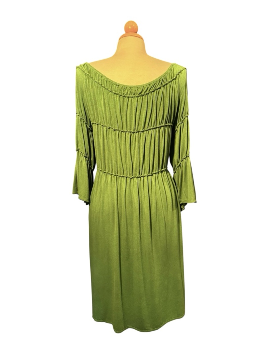 Max Edition Olive Green Ruched Midi Dress - Picture 2 of 7